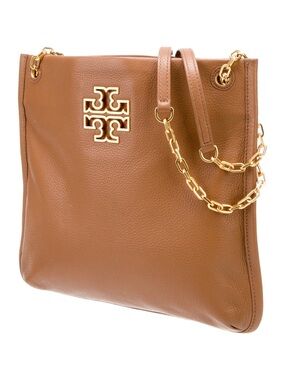 Tory Burch Tan Pebbled Leather Shoulder Bag with Gold Logo